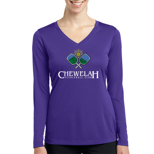 Chewelah Pickleball  - Ladies Long Sleeve PosiCharge ® Competitor™ V Neck Tee Thumbnail